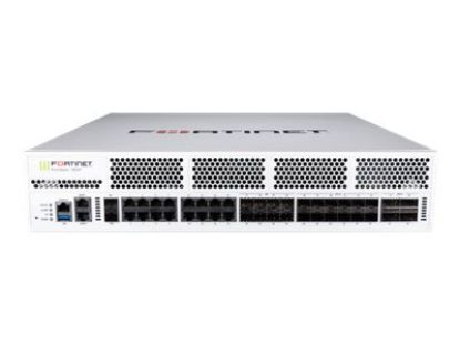 Bilde av FortiGate-1800F-DC 4 x 40GE QSFP+ slots, 12 x 25GE SFP28 /10GE SFP+ slots, 2x10GE SFP+ HA slots, 8 x GE SFP slots, 18 x GE RJ45 ports, 2x 800W DC PSU. SPU are NP7 and CP9 providing acceleration for networking and security functions.
