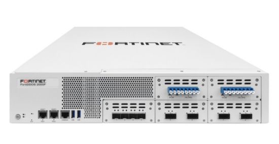 Bilde av FortiDDoS-2000F DDoS Protection Appliance - 4 port-pairs DDoS Defense Ports, including 2 pairs x 10GE SFP+, 2 pairs 40GE QSFP+, with 2-link optical bypass module used with SM DR/LR/ER/ZR (1310 /1550nm) transceivers, 2x GE RJ45 Management Ports, dual redundant AC Power Supply. Includes 960GB SSD storage. 39 Gbps / 52 Mpps inspected Mitigation. Supports Advanced DNS and NTP, DTLS, QUIC DDoS, Video C