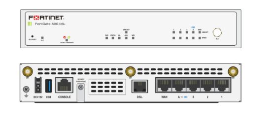Bilde av Fortinet FortiGate 50G-DSL - Sikkerhetsapparat - med 1 year FortiCare Premium Support + 1 year FortiGuard Enterprise Protection - 5 porter - 1GbE - Bluetooth - skystyring - skrivebord