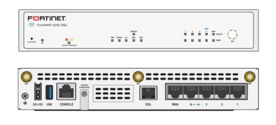 Bilde av Fortinet FortiWiFi 50G-DSL - Sikkerhetsapparat - med 5 år FortiCare Premium Support + 5 år FortiGuard Enterprise Protection - 5 porter - 1GbE, Bluetooth LE - Wi-Fi 6 - 2.4 GHz, 5 GHz - skystyring - skrivebord