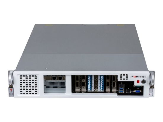 Bilde av FortiDDoS-3000F DDoS Protection Appliance - 4 port-pairs DDoS Defense Ports, including 2 pairs 100GE QSFP28 or 40 GE QSFP+, and 2 pairs x 10GE SFP+, with 2-link optical bypass module used with SM DR/LR/ER/ZR (1310 /1550nm) transceivers, 2x GE RJ45 Management Ports, dual redundant AC Power Supply. Includes 1.2TB SSD storage. 65 Gbps / 80 Mpps inspected Mitigation. Supports advanced DNS, NTP, DTLS, 